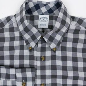 BROOKS BROTHERS Men's Medium Gray Check L/S Shirt